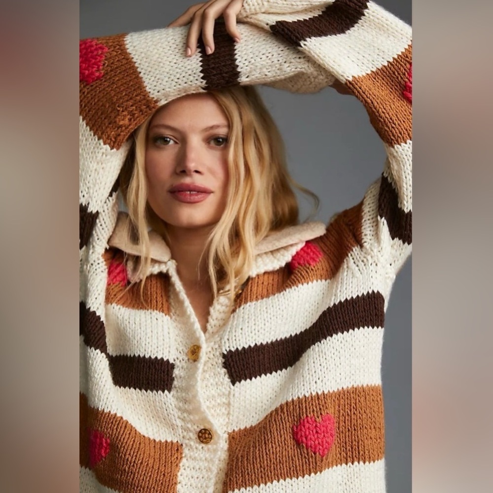 NWT veroalfie x Anthropologie Hand Knit Cardigan ♥️ Ecru Size 3 Large $380